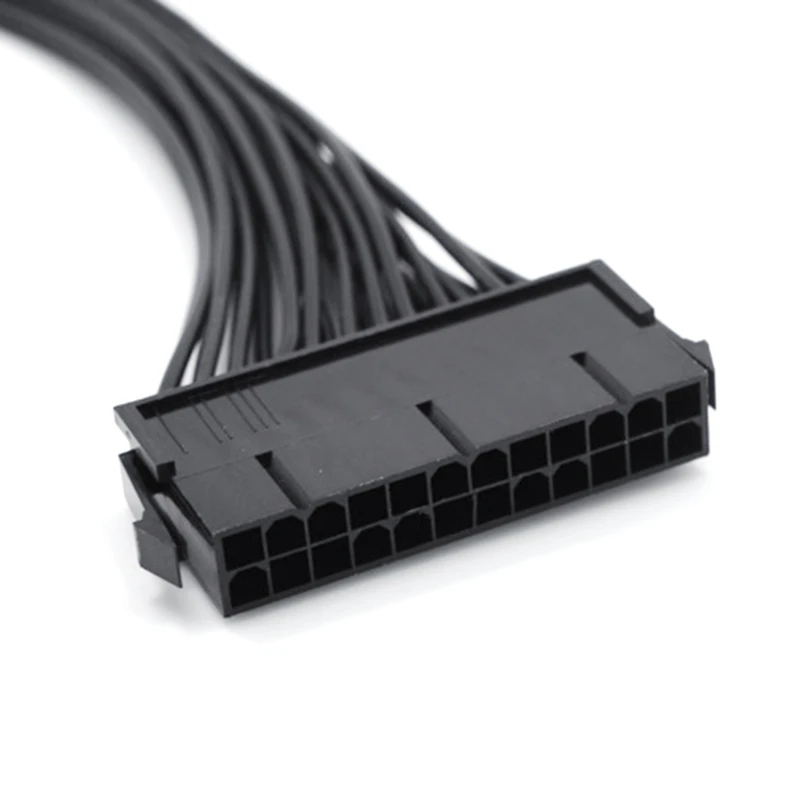 PSU Power Supply 24 Pin Extension Cable Splitter for ATX Motherboard, 24Pin to 24(20+4) Pin 12 inch/ 30cm Black 24BB
