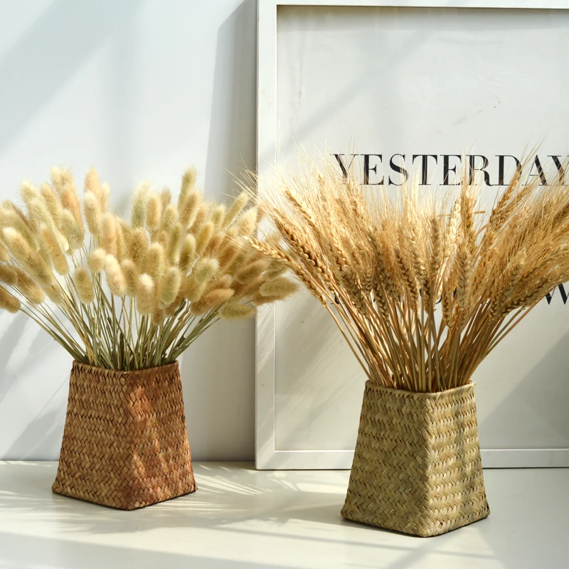 Seagrass Basket hand knitting pampas grass Garden Flower Vase Potted wedding Home Decor Basket with Handle