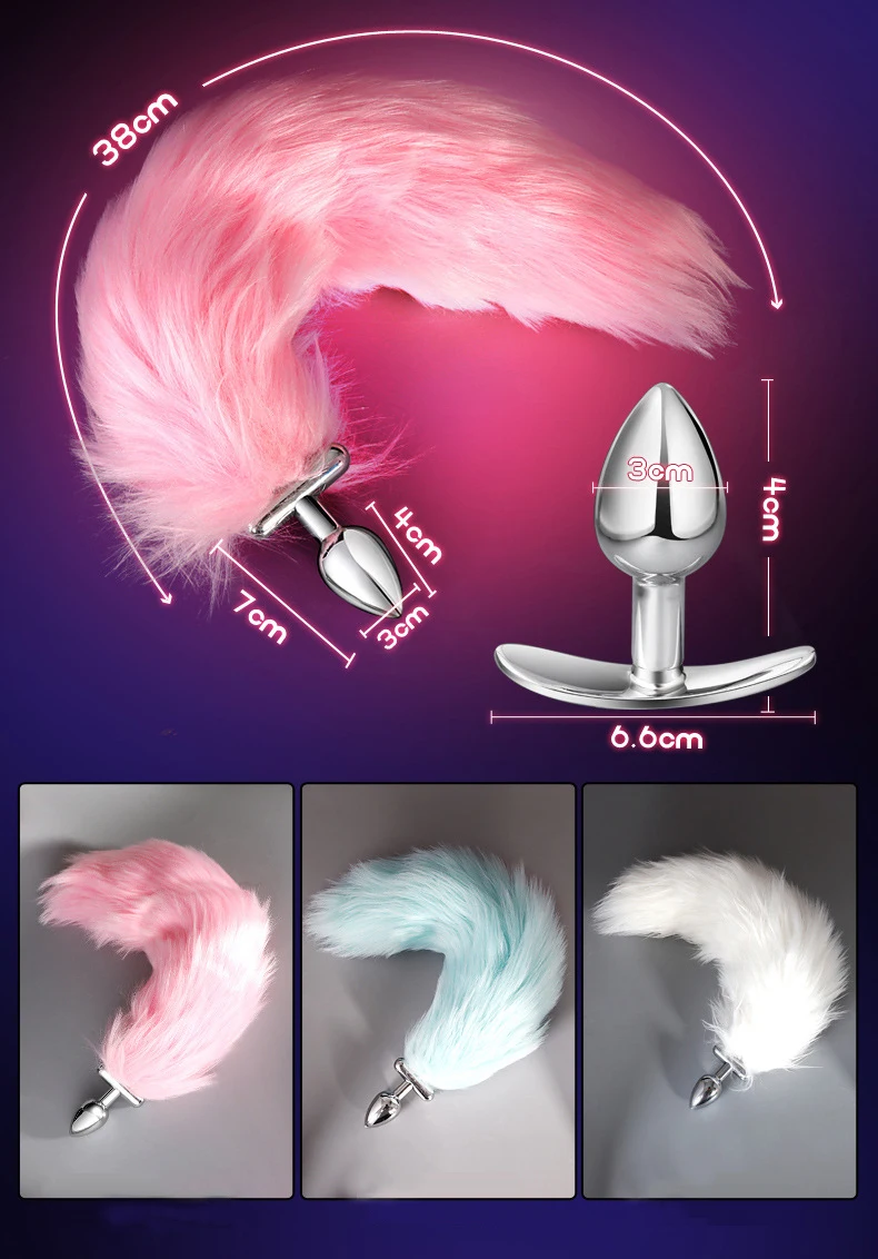 2 In 1 LED Light Luminous Fox Tail Anal Plug Metal/Silicone Bright Anal Plug With Diamond Base Cosplay Tail Slave Adult Games