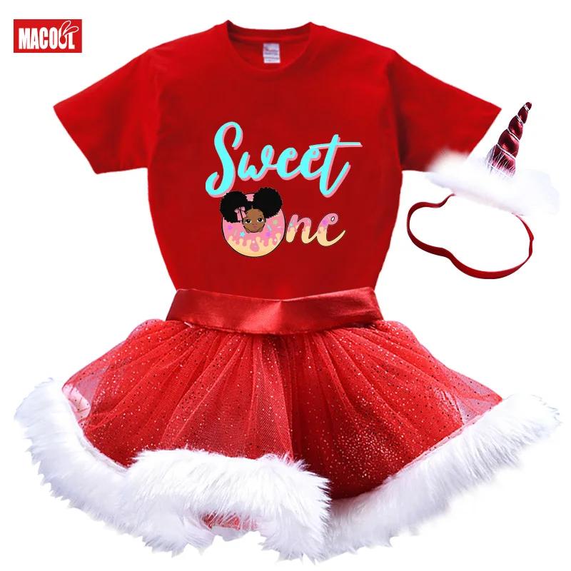 Children Girls Dresses+t Shirt+Headwear Sets 2021 New Toddlers Baby Santa Claus Suit Red Warm Vestidos Costumes Christmas Gift