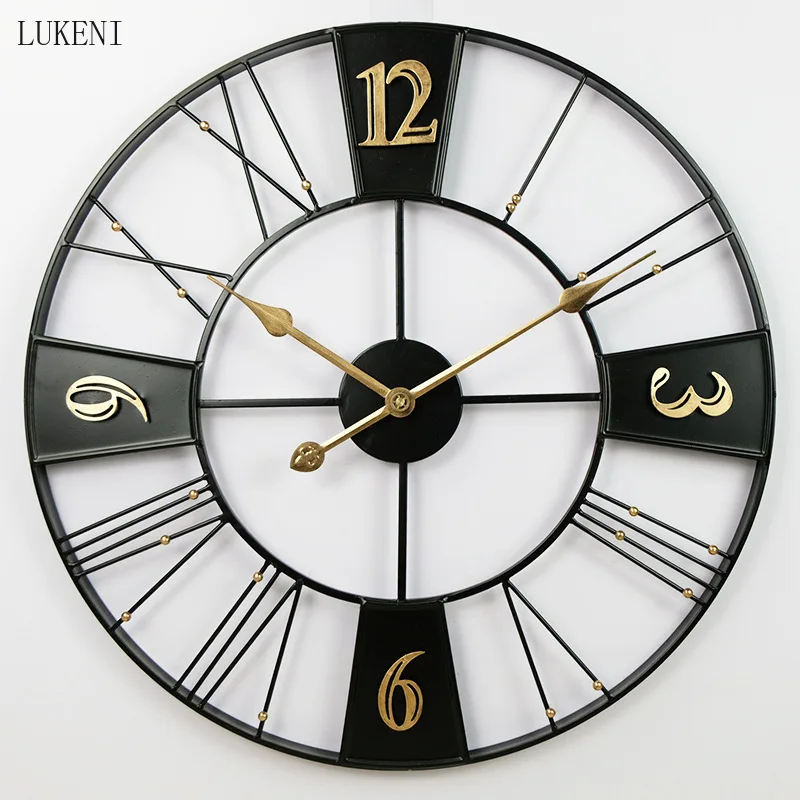 European Retro 60cm Digital Wall Clock Restaurant Bar Decoration Clock Gold Black Silver Creative Home Clock Watch