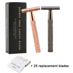 Mens Vintage Double Edge Classic Manual Safety Razor Womens Premium Wet Shaving Classic Metal Manual Shavers 25 Shaving Blades