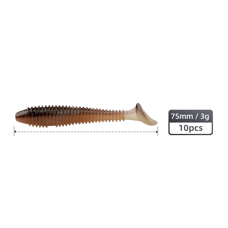 Merenth umpan pancing lembut, wobbler Bass Shad, 75mm, 3G, 10 buah