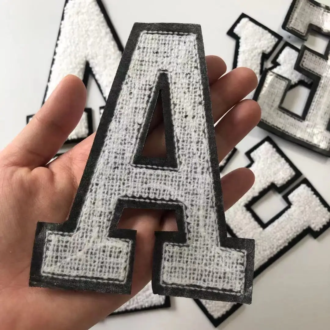 Large White Letters Chenille Embroidered Iron On Patch Applique Diy Name Badge Alphabet Patches For Kid Clothing Bag Accessories