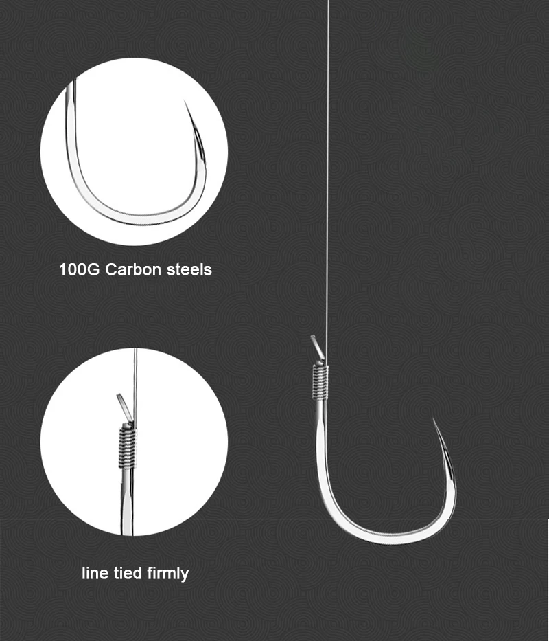 10 Paar Angelhaken mit Tippet 45cm Schnurset aus Kohlenstoffstahl Doppel-Angelschnurhaken mit Widerhaken für Karpfenangeln – Detail 3