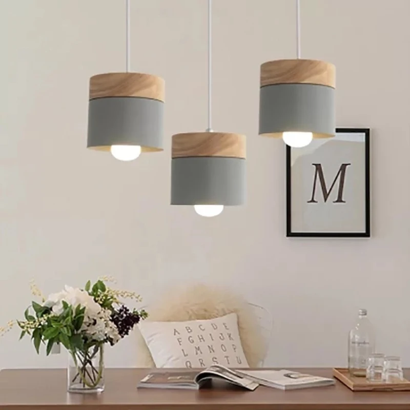 Modern Pendant Lights Nordic Wire Chandelier Wood Iron Colorful LED Hanging Lamp Restaurant Coffee Bedroom E27 Indoor Light