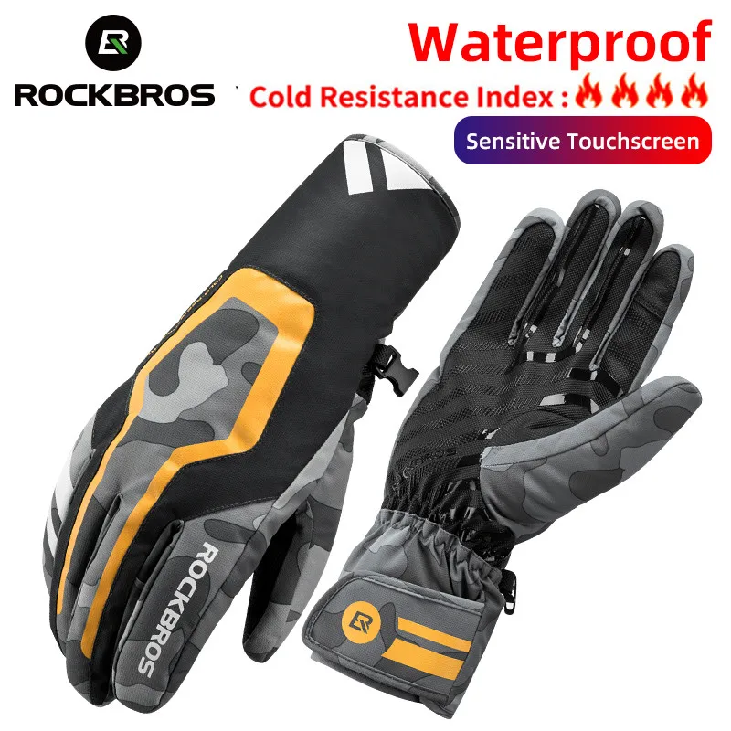 ROCKBROS-guantes de esquí impermeables para deportes al aire libre, Guantes Térmicos para ciclismo y esquí, guantes de nieve