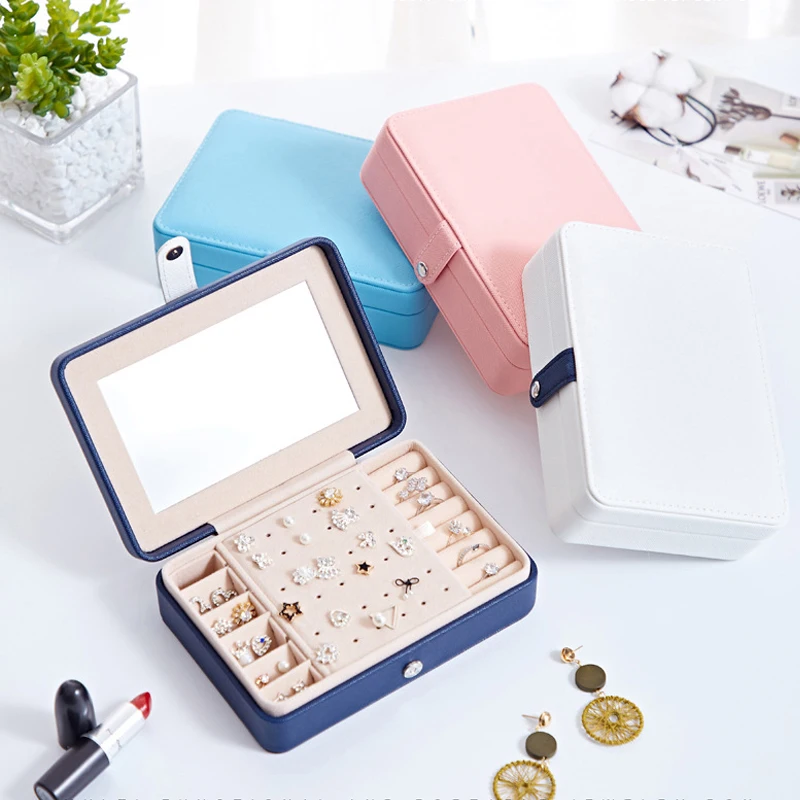 PU/Velvet Travel Jewelry Box Earrings Rings Display Case T Blue Portable Women Multi-functional Necklaces Jewellery Storage Box