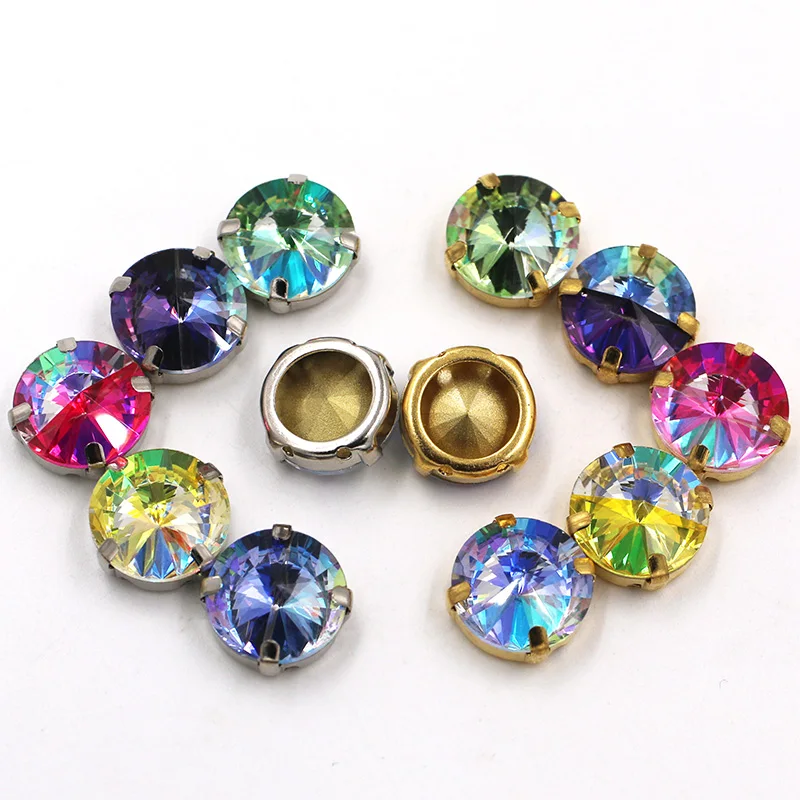 

Clothing accessories Round Shape Laser Glass Crystal Sewing Hollow Base Claw Setting Rivoli Rhinestones for dress/crafts