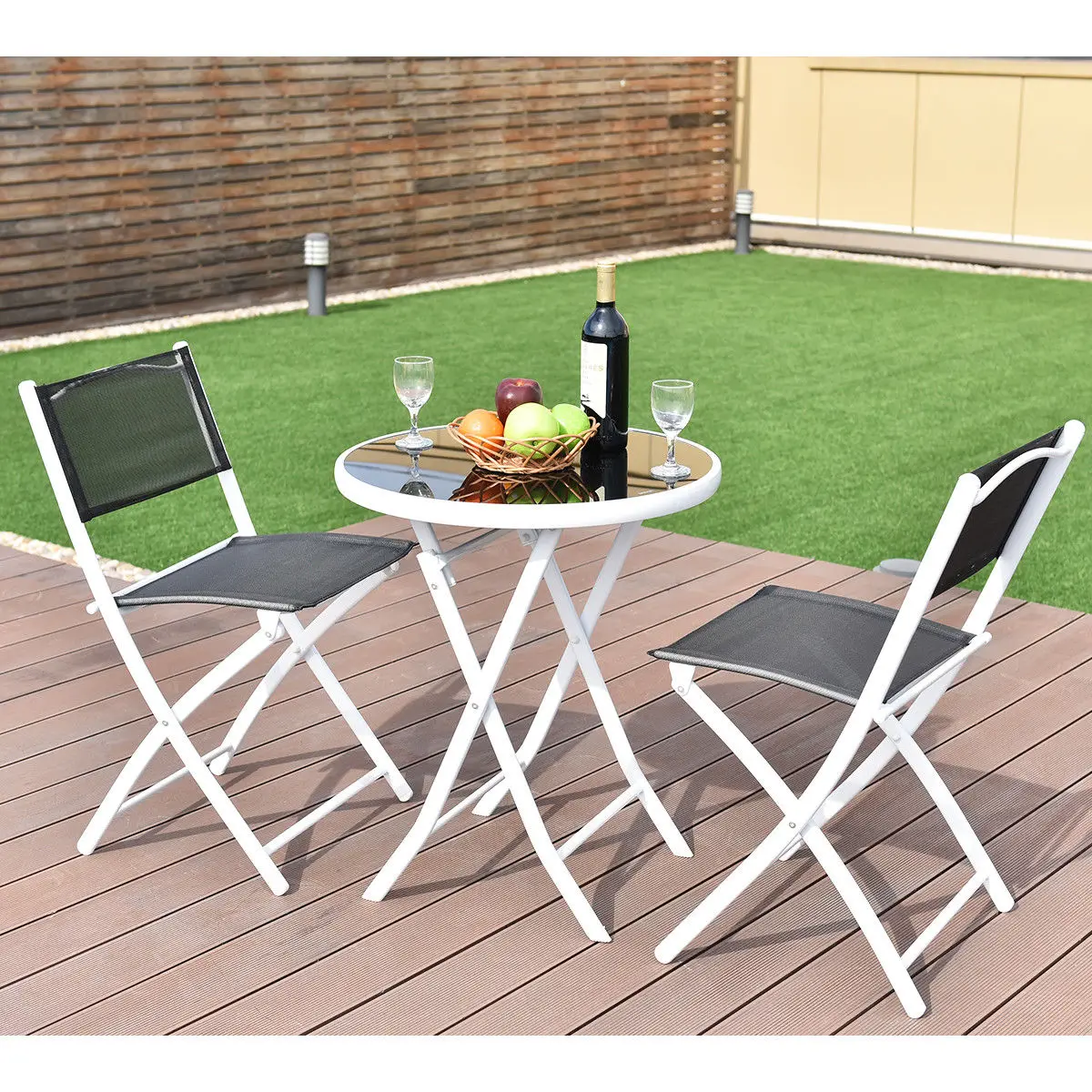 

Costway 3 PCS Folding Bistro Table Chairs Set Garden Backyard Patio Furniture Black OP3355BK