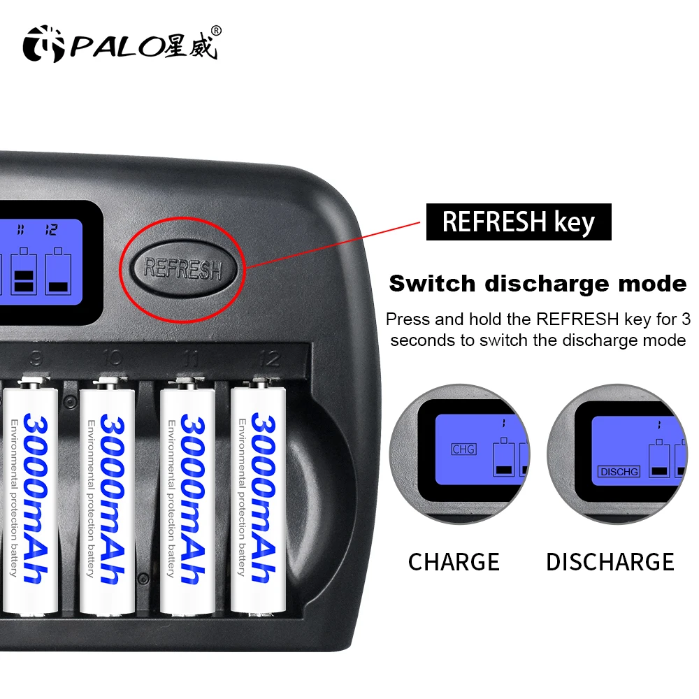 4-16 Slots Fast Smart Charger LCD display Built-In IC Protection Intelligent Rapid Battery Charger for 1.2V AA AAA Ni-MH Ni-Cd