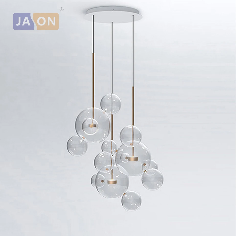 LED Postmodern Iron Glass White Bubbles Chandelier Lighting Lamparas De Techo Suspension Luminaire Lampen For Dinning Room