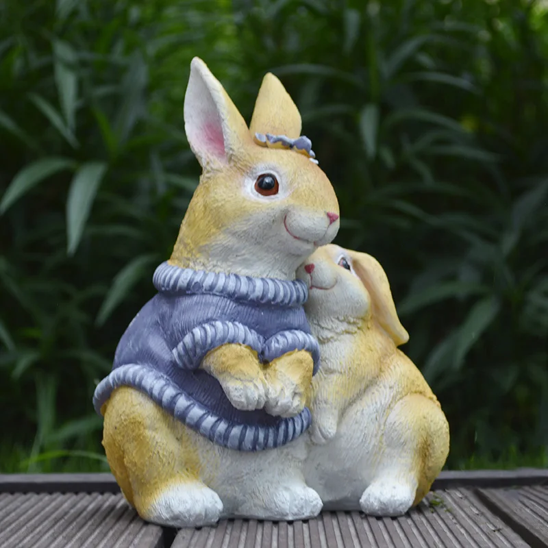 

American Cute Rabbit Welcome Card Resin Adornments Outdoor Garden Landscape Figurines Crafts Courtyard Balcony Furnishing Decor