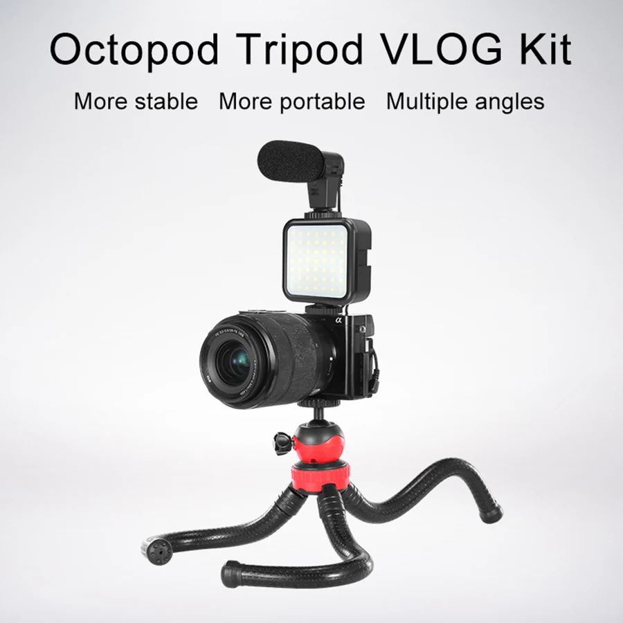 MAMEN Smartphone VLOG Shooting Kits Octopod Tripod Photography Suit With LED Light Microphone Bluetooth Selfie For Phone Camera