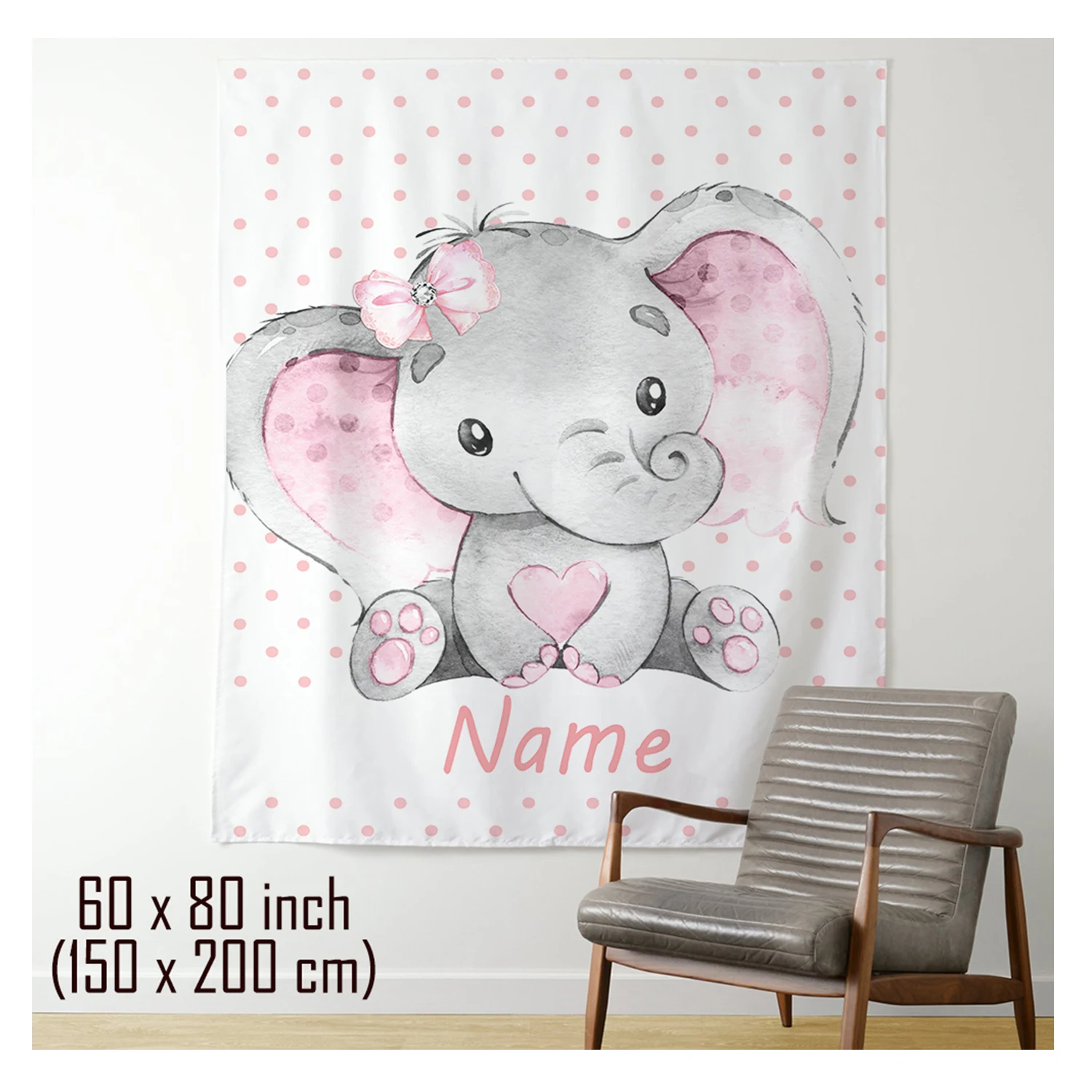 LVYZIHO Personalized Cute Elephant Backdrop Tapestry  - Baby Shower, Kids Birthday Party, Room Decoration