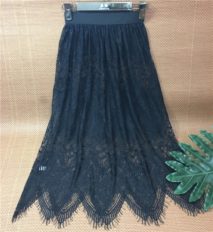 Women Sexy Mesh Lace Sheer Transparent Long Tulle Skirt Ladies Elastic High Waist Black White  Midi Skirt Overskirt Petticoat