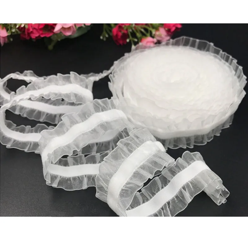 2.5cm Pretty Organza Ruffle Elastic Lace Trim velvet ribbon Stretch Band for chocker Clothing Garment Patchwork Accessories 2y