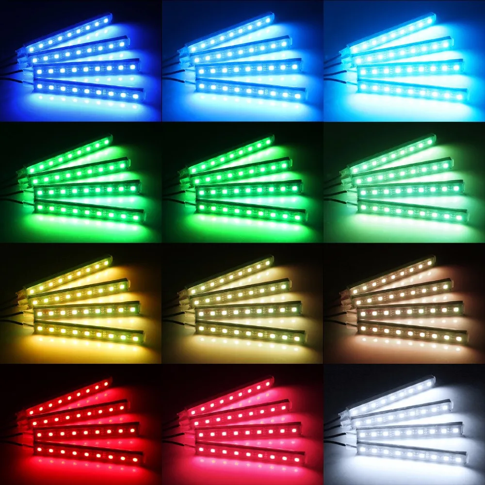 Interior light Atmosphere lamp Hard atmosphere lamp RGB color wireless remote control LED decorative lamp 4*9LED