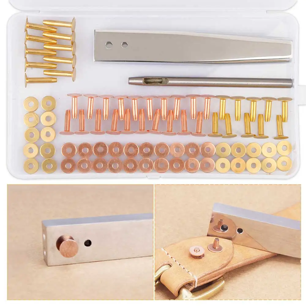 42pcs/set Multi-purpose Brass Leather Rivet Set 3.5mm Hole Punch Tool DIY Craft Fastener Rivet Button For Bag Belt Strap Wallet