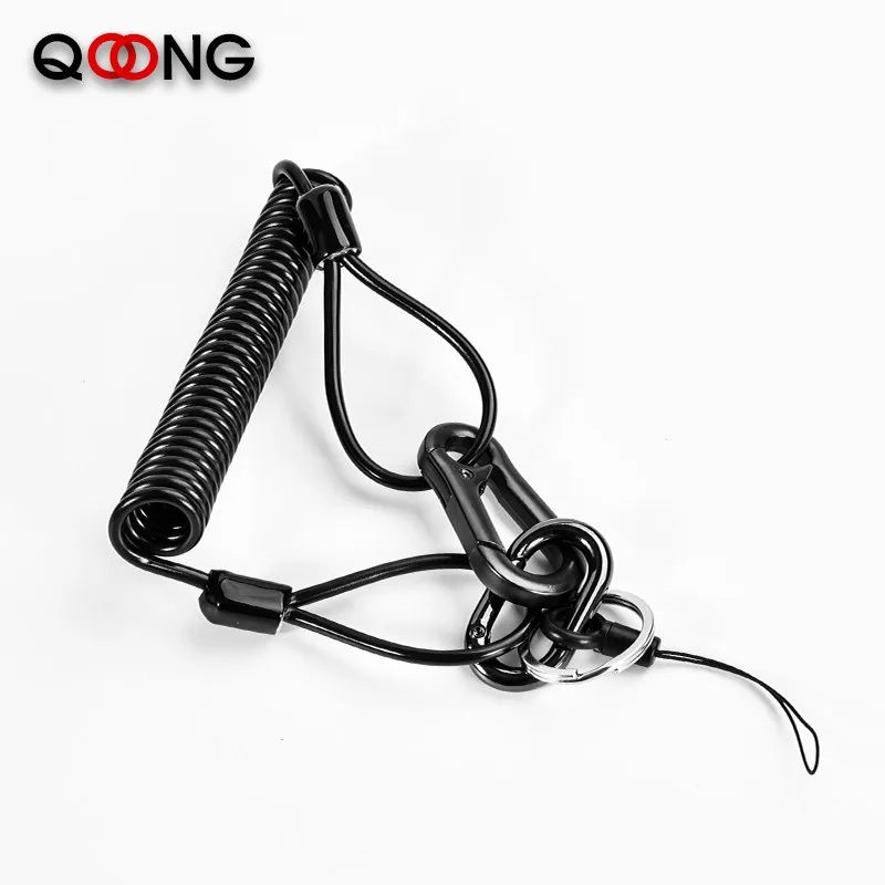 QOONG 110cm Anti-lost Phone Spring Keychain Steel Wire Spring Rope Key Chain Key Ring Metal Carabiner For Outdoor Camping H33