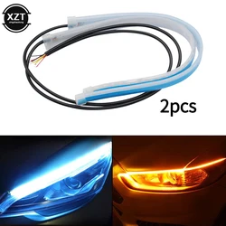 Luces LED de circulación diurna para coche, luces DRL ultrafinas, flexibles e impermeables, señal de giro, luz lateral de freno amarilla, accesorios para automóvil, 2 piezas