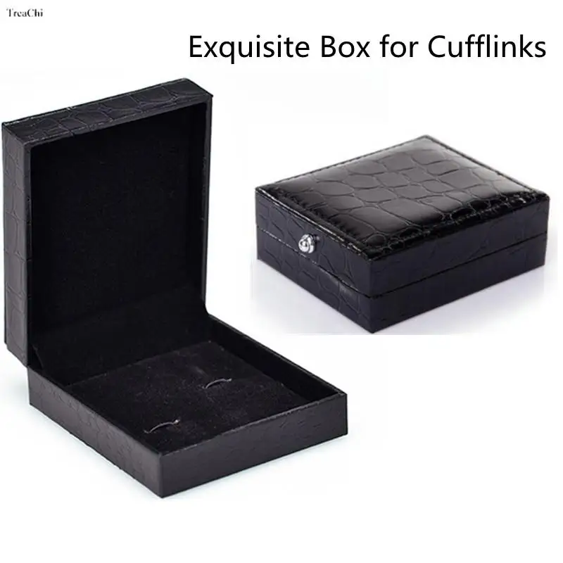 

Classic Cufflinks Box Storage Pu Leather Display Case Jewelry Cuff Links Holder Necktie Clamp Jewel Organizer Cases Black Color