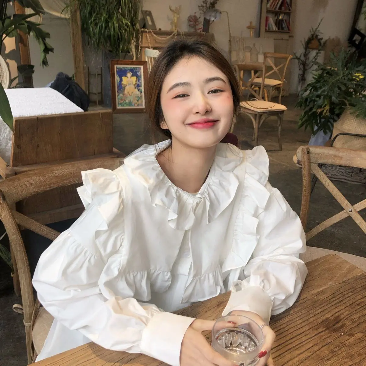 Blouses Women French Vintage Peter Pan Collar Design Tender Japanese Style Full Sleeve Edible Tree Fungus Girlish Fashion Spring