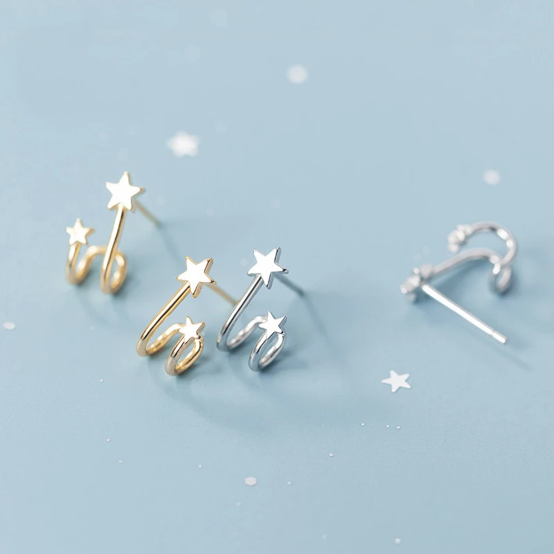 أقراط مرصعة على شكل نجوم فضة إسترليني للنساء ، مجوهرات بطبقتين ، هدية للسيدات ، الفتيات #2