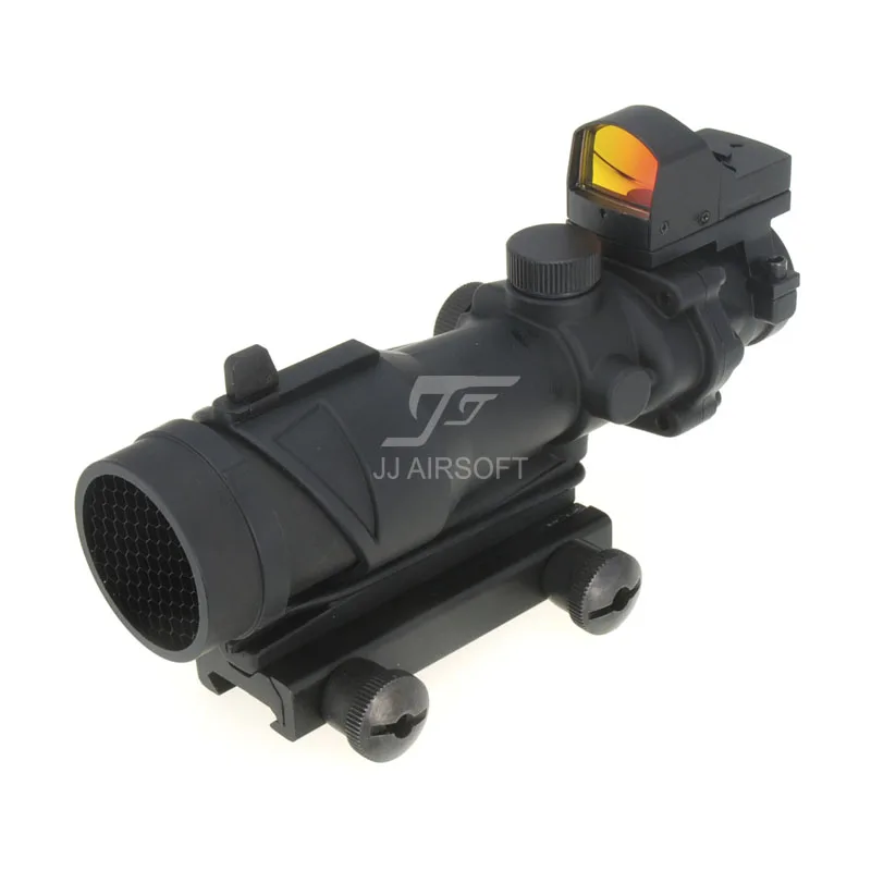 

JJ Airsoft ACOG Style 4x32 Scope with Docter Mini Red Dot Light Sensor & Killflash / Kill Flash (Black/Tan) FREE SHIPPING