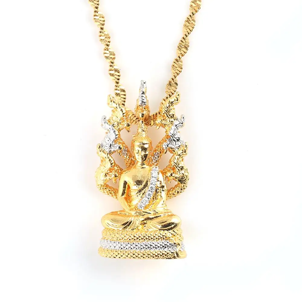 Gold Color Vintage Tibetan Amitabha Buddha Buddhist Pendant Necklace