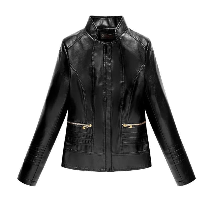 Basic PU Leather Jackets Women Spring Autumn Long Sleeve Moto Biker Zipper Jacket Slim Fit Black Red Oversize Plus Size Coats