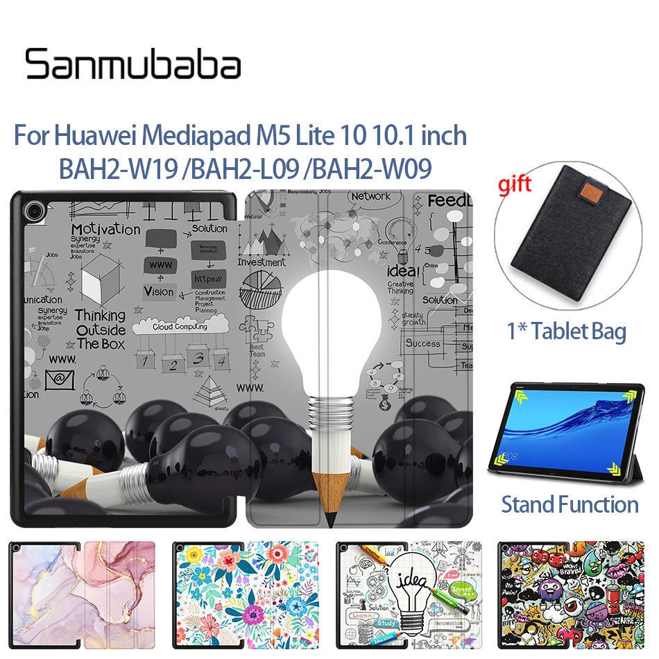 Sanmubaba Cover Case For Huawei Mediapad M5 Lite 10 10.1 inch Magnetic Slim PU Leather Flip Stand Smart Funda Coque BAH2-W19/L09