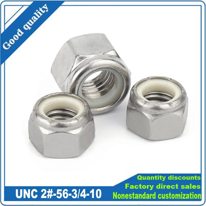 1/25pcs UNC/UNF 2 4 6 810# 1/4 5/16 3/8 7/16 to 3/4-16 304 Stainless Steel Hex Nylon Insert Lock Nut Self-locking Nylock Locknut