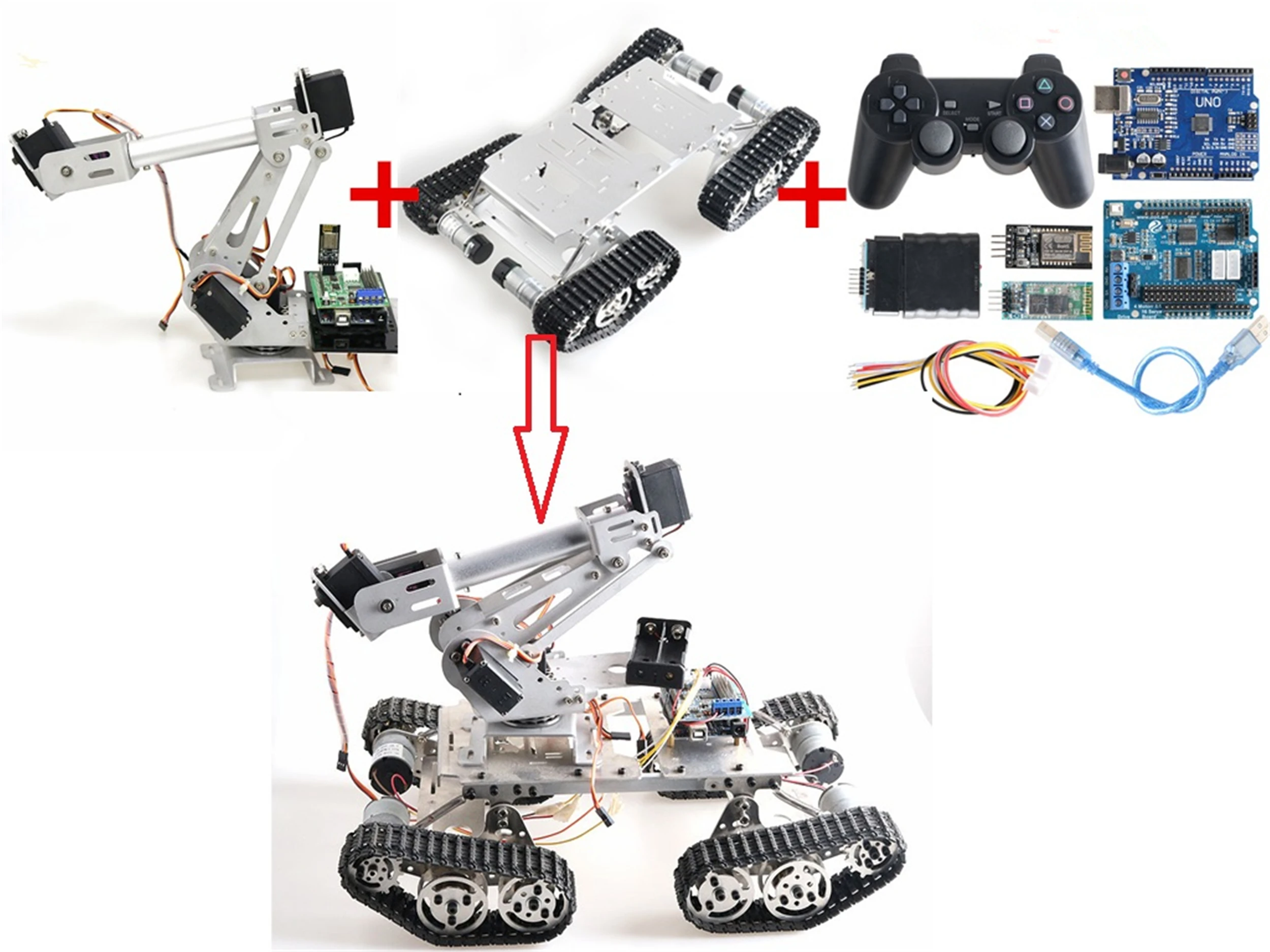 

SZDOIT WIFI/Bluetooth/Handle Control Metal 6DOF RC Robot Arm+TS400 Crawler Tank Chassis Servo Motor DIY For Arduino Education