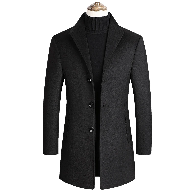 Men Wool Blends Coats Trench Pea Coat 2026 Spring Winter New Solid Color High Quality Men\'s Wool Jacket Luxurious Brand Clothing