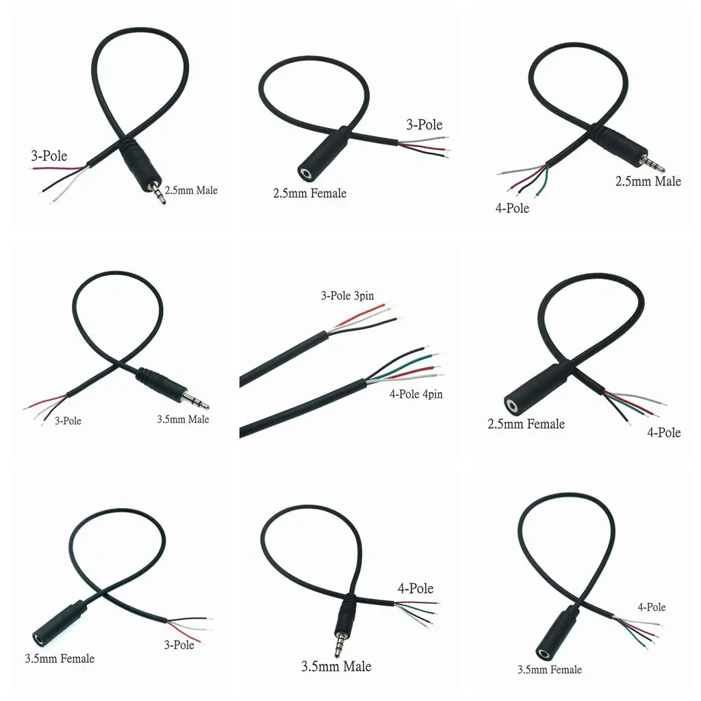 

25CM 2.5mm 3.5mm Mono Connector Cable Male Female Plug 3pin 4 Pole 2.5mm & 3.5mm Extension Wire DIY Audio Repair Cable Charger