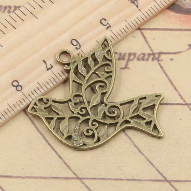 10pcs Charms Hollow Peace Dove 36x32mm Tibetan Bronze Silver Color Pendants Antique Jewelry Making DIY Handmade Craft