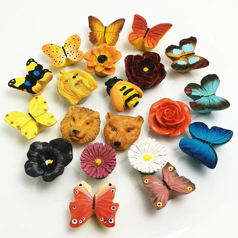 Butterfly Resin Furniture Single knob Colorful Cute Lovely Cabinet Pull For Children Bedroom Kids Closet Drawer Door Handle