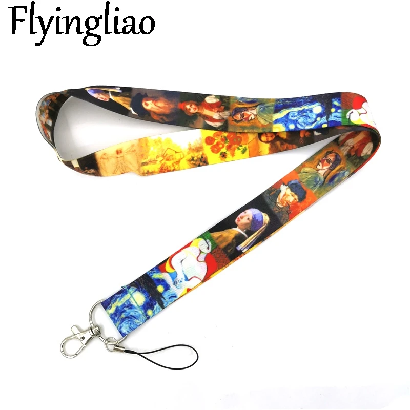 Vintage Oil painting Art Lanyard Credit Card ID Holder Bag Student Women Travel Card Cover Badge Car Keychain Decorations Gifts