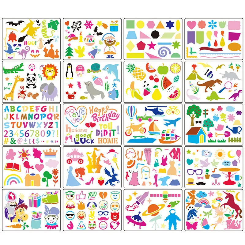 5/10/20 Pcs Stencil da disegno Set per bambini strumento artistico disegno tavolo da disegno bambini pittura Stencil righelli modello istruzione aiuti