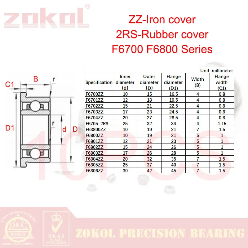 5/100 sztuk / partia F6700 F6701 F6702 F6703 F6704 F6705 F6801 F6802 F6803 F6804 F6805 F6806 F63800 ZZ z łożyskiem kulkowym z kołnierzem głębokorowkowym — zdjęcie 3