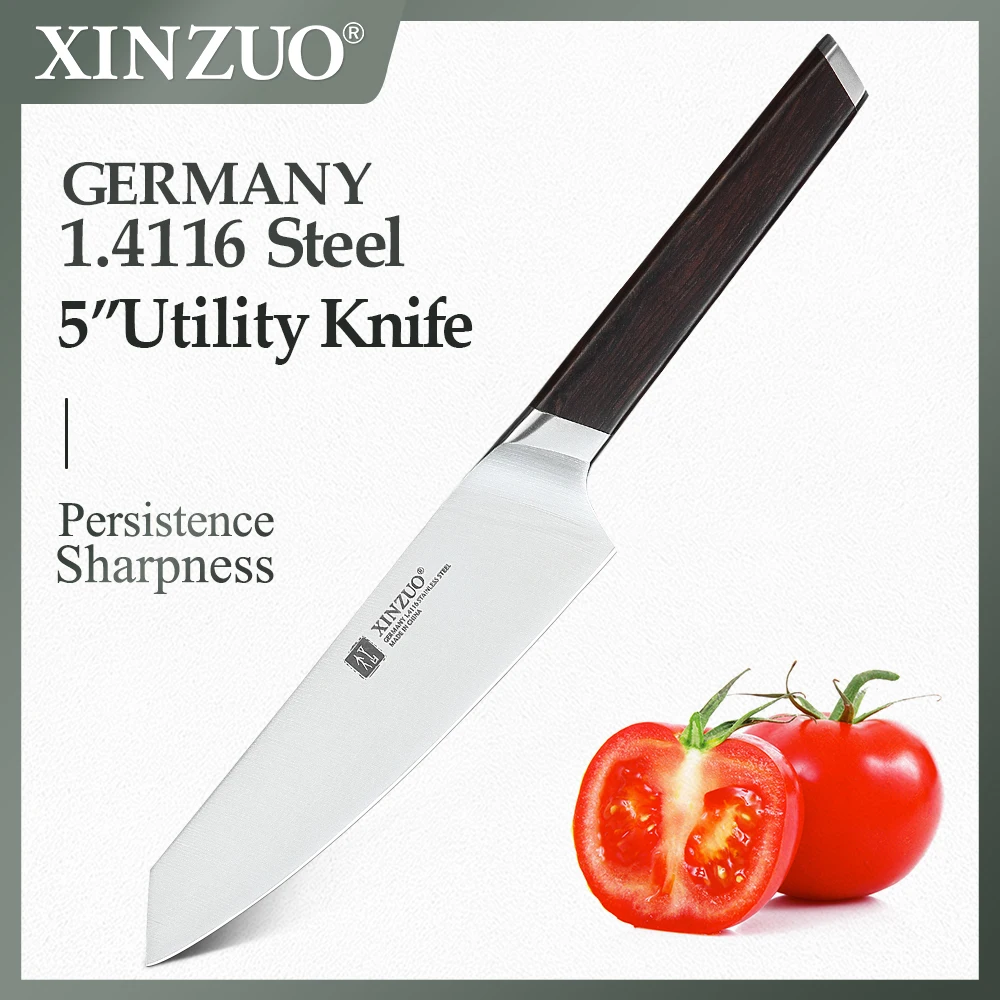 XINZUO 5\'\' Utility Knife Kitchen Knives Cook Tool Germany DIN 1.4116 Steel Newarrive Super Sharp Steel Paring Knife Ebony Handle