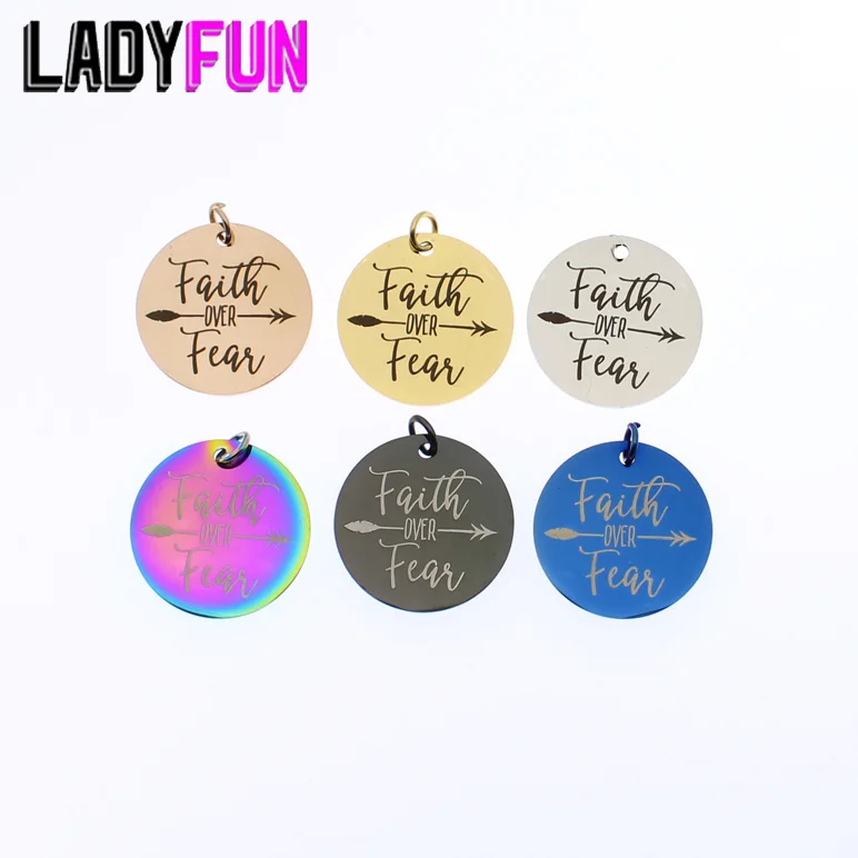 5pcs Faith over Fear Charm Stainless Steel Charms Tag For DIY Jewelry Making