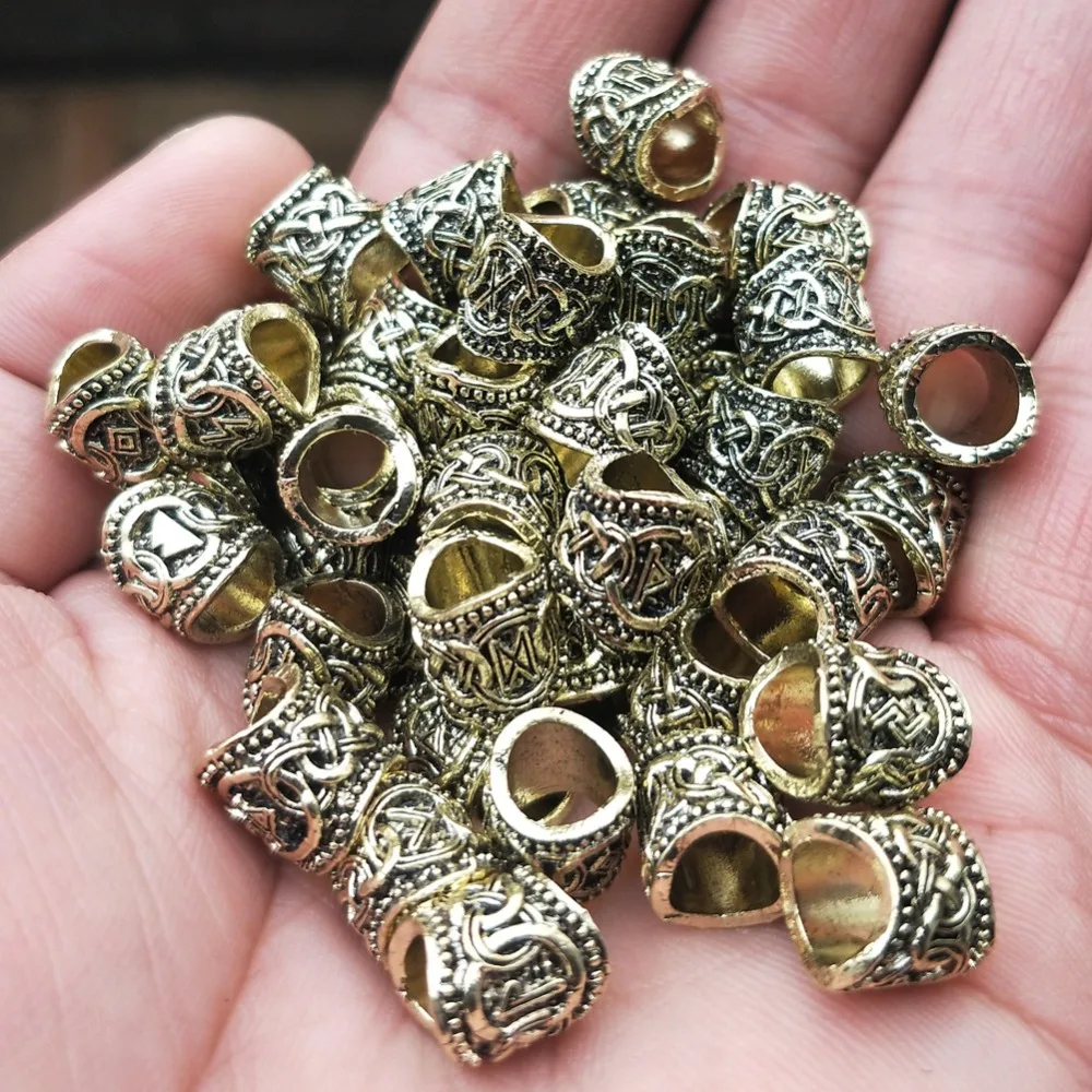 24Pcs Metal Antique Runic Runes Beads Viking Jewelry Bead For Hair Beard Braided Charms Bracelet Making Jewerly Craft Wholesale