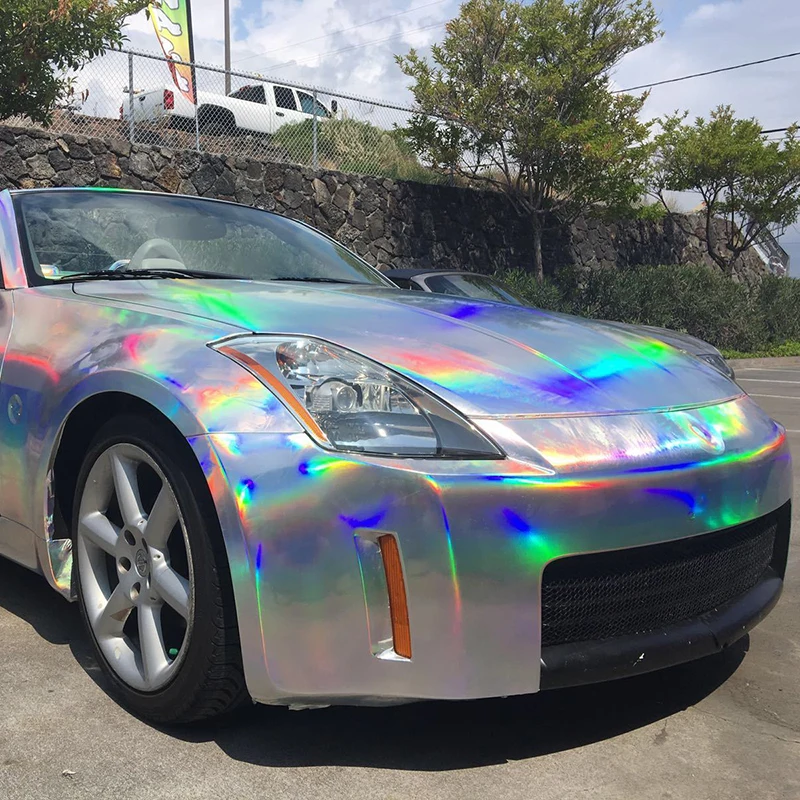 10mx1.52m Holographic Chrome Laser Silver Car Whole Body Film PVC Vinyl Wrap Glossy Film Stickers with Air Release