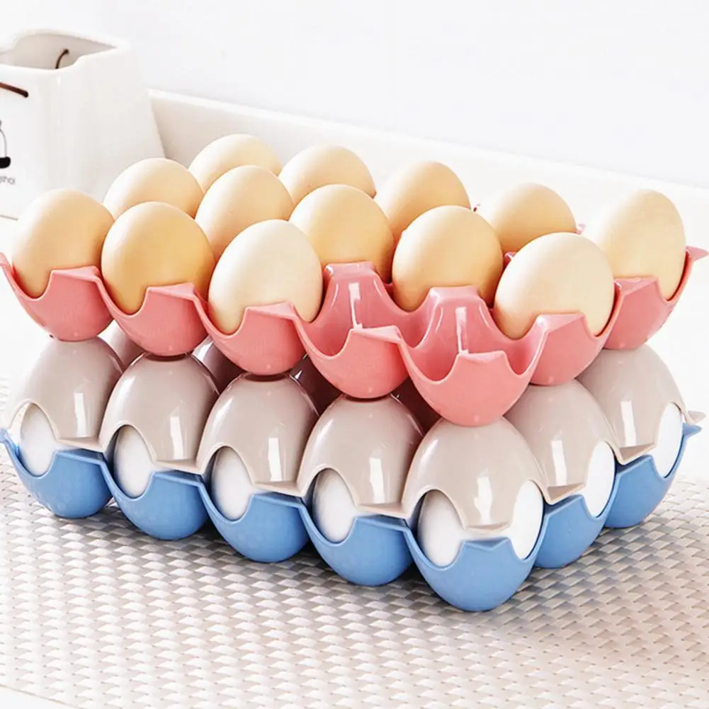 2Pcs Eggs Storage Holder Eggs Rack Multi-Color Reusable Plastic 15 Grids Eggs Storage Plate for Kitchen Eggs Storage Trays