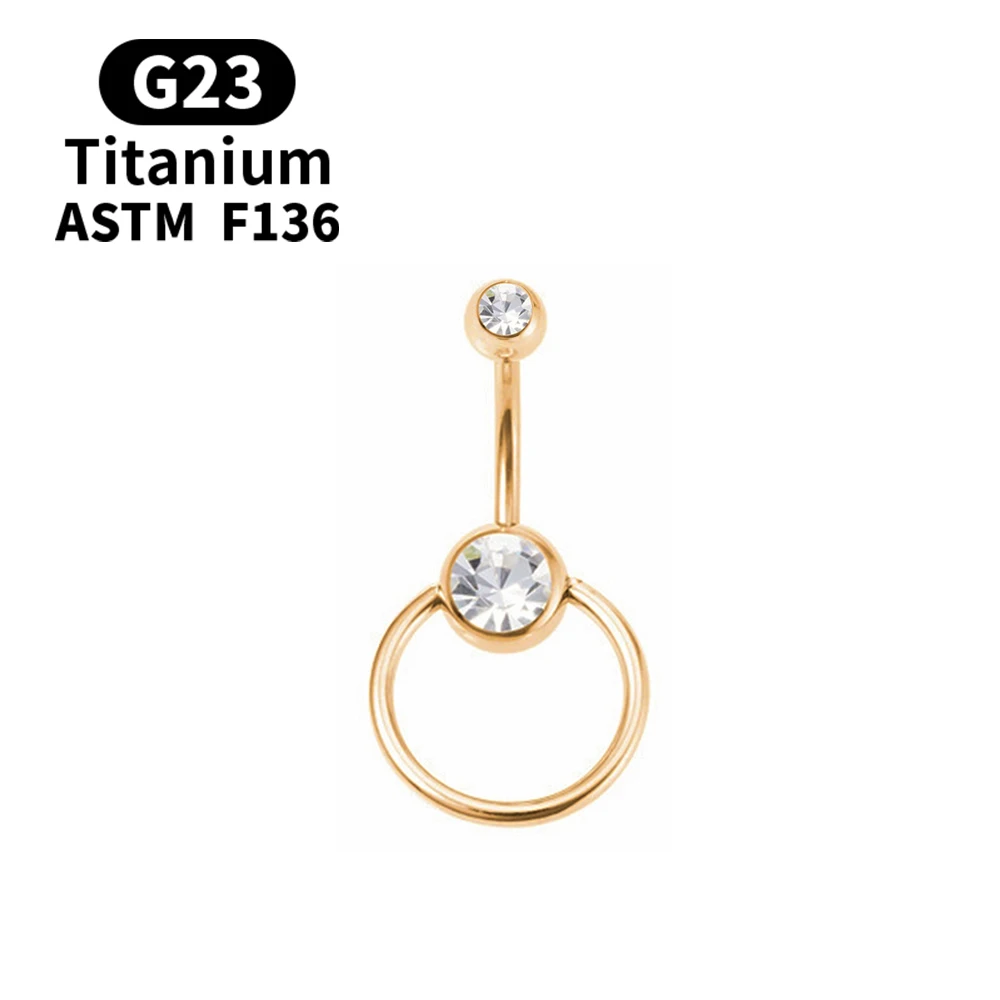 Women Sexy Romantic F136 Titanium G23 Double Bezel Setting Delicate Opal Zircon Belly Button Jewelry Piercing Navel Ring