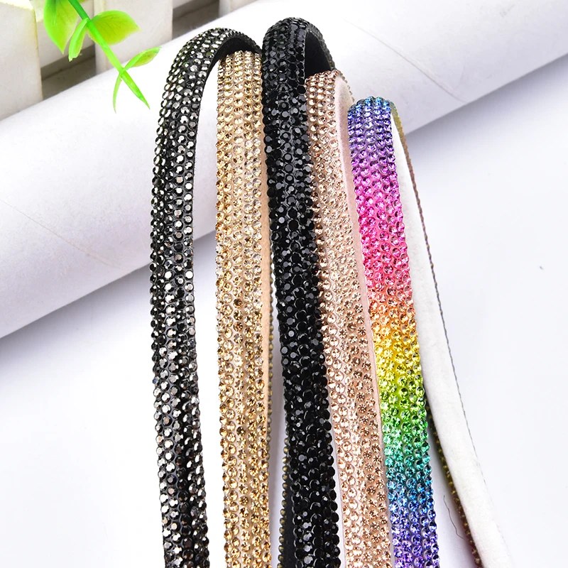 Half Round Crystal Cord Trim Sew on Rhinestone Banding Ribbon Tube Wrapped Cotton for Hair Pin High Heel Shoes Dress Decoration