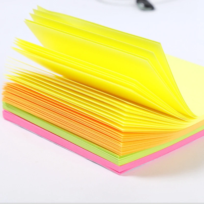 Fluorescence Sticky Notes for Home Office, Self-Stick Pads, Bright Colors, Easy to Post, 100 Sheets