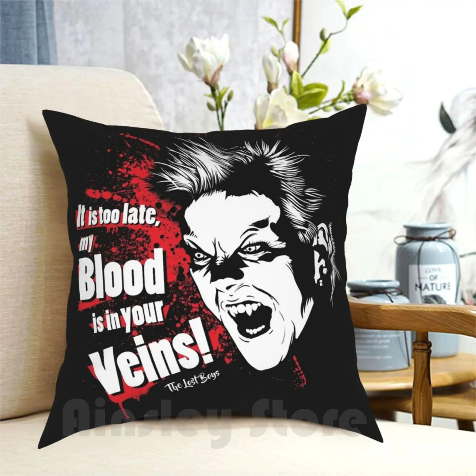 It Is Too Late , My Blood Is In Your Veins! Pillow Case Printed Home Soft Throw Pillow The David Vampires Vampires 80S